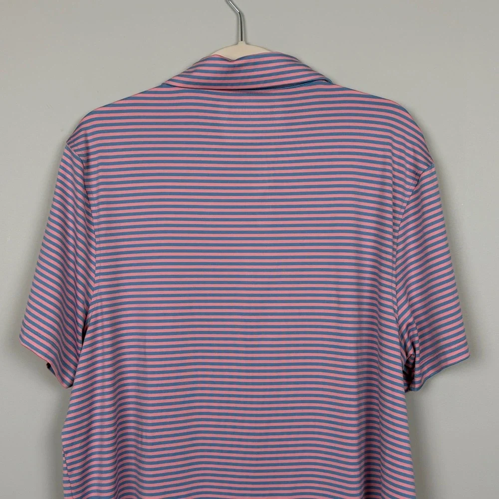J. Crew Performance Men's Short Sleeve Polo Shirt - Blue and Pink Stripes SZ‎ XL